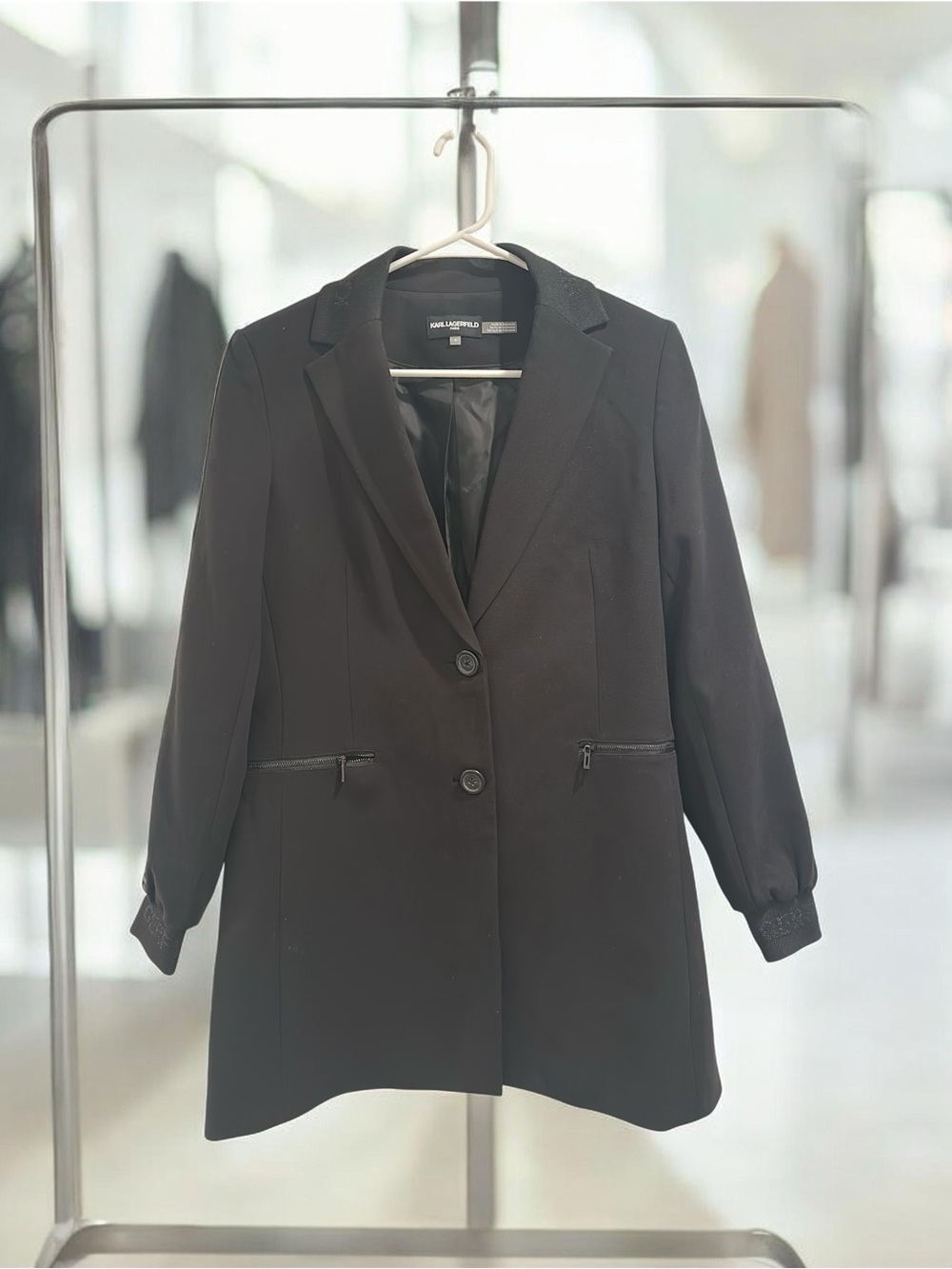 Karl Lagerfeld Black Single-Breasted Long Blazer